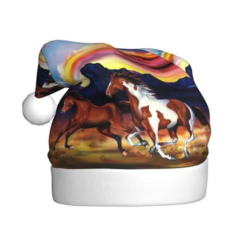 Laufende Pferde Weihnachtsmützen Erwachsene, Weihnachtsmann Hut Drucken Plüsch Komfort Xmas Hut Für Weihnachten Neujahr Liefert von HAHAFU