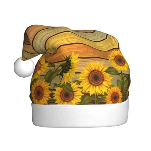 Malen Holzbrett Sonnenblume Weihnachtsmütze, Nikolausmütze Für Erwachsene Drucken Komfort Plüsch Xmas Hut Für Weihnachten Neujahr Liefert von HAHAFU