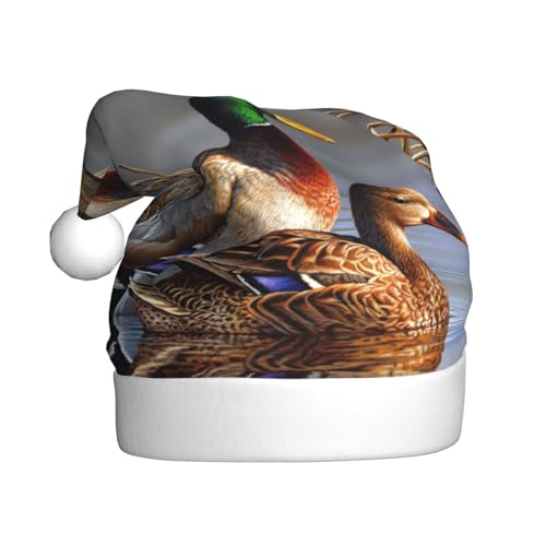 Mallard Duck Weihnachtsmütze, Weihnachtsmütze für Erwachsene, bedruckt, bequem, Plüsch, Weihnachtsmütze für Weihnachten, Neujahrszubehör von HAHAFU