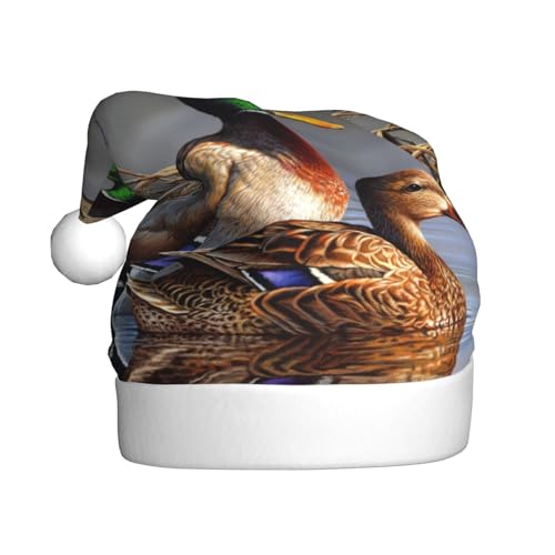 Mallard Duck Weihnachtsmütze, Weihnachtsmütze für Erwachsene, bedruckt, bequem, Plüsch, Weihnachtsmütze für Weihnachten, Neujahrszubehör von HAHAFU