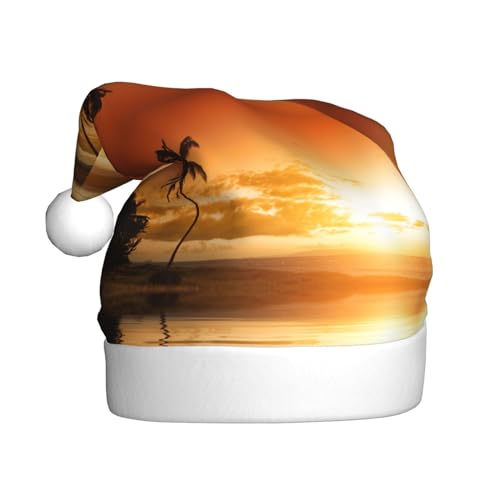 Palme Sonnenuntergang Weihnachtsmützen Erwachsene, Weihnachtsmann Hut Drucken Plüsch Komfort Xmas Hut Für Weihnachten Neujahr Liefert von HAHAFU
