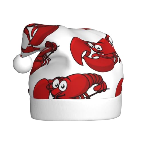 Rote Hummer Druck Weihnachtsmützen Erwachsene, Weihnachtsmann Hut Drucken Plüsch Komfort Xmas Hut Für Weihnachten Neujahr Liefert von HAHAFU