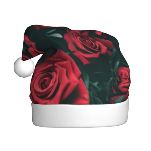 Rote Rose Weihnachtsmütze, Nikolausmütze Für Erwachsene Drucken Komfort Plüsch Xmas Hut Für Weihnachten Neujahr Liefert von HAHAFU