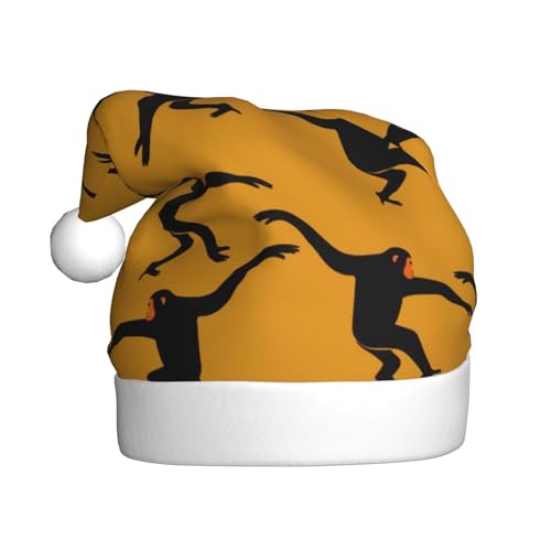 Schwarzer Gibbon Affe Weihnachtsmütze, Nikolausmütze Für Erwachsene Drucken Komfort Plüsch Xmas Hut Für Weihnachten Neujahr Liefert von HAHAFU