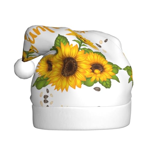 Sonnenblumen-Weihnachtsmütze, Nikolausmütze Für Erwachsene Drucken Komfort Plüsch Xmas Hut Für Weihnachten Neujahr Liefert von HAHAFU