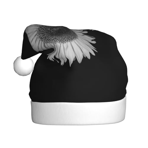 Sonnenblumen-schwarze Weihnachtsmütze, Nikolausmütze für Erwachsene Druck-Komfort-Plüsch-Weihnachtsmütze für Weihnachten Neujahr Liefert von HAHAFU