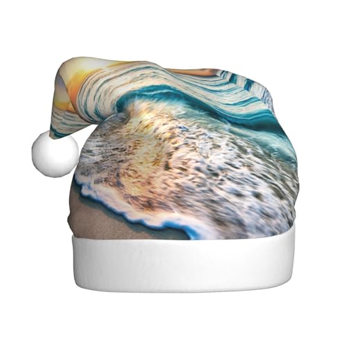 Strand Sonnenuntergang Ozean Weihnachtsmützen Erwachsene, Weihnachtsmann Hut Drucken Plüsch Komfort Xmas Hut Für Weihnachten Neujahr Liefert von HAHAFU