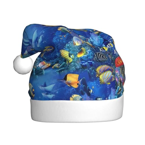 Tropische Fische Weihnachtsmützen Erwachsene, Weihnachtsmann Hut Drucken Plüsch Komfort Xmas Hut Für Weihnachten Neujahr Liefert von HAHAFU