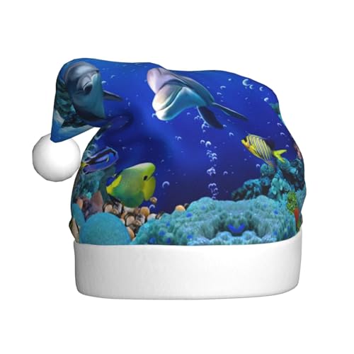 Underwater World Fisch Delphi Weihnachtsmützen Erwachsene, Weihnachtsmann Hut Druck Plüsch Komfort Xmas Hut Für Weihnachten Neujahr Liefert von HAHAFU