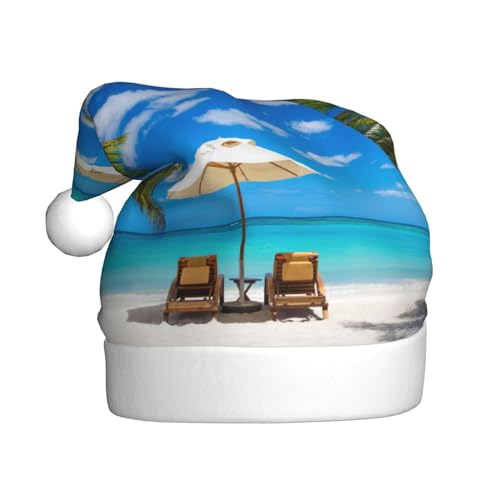 Weißer Strand Tropische Meer Weihnachtsmütze, Nikolausmütze Für Erwachsene Drucken Komfort Plüsch Xmas Hut Für Weihnachten Neujahr Liefert von HAHAFU
