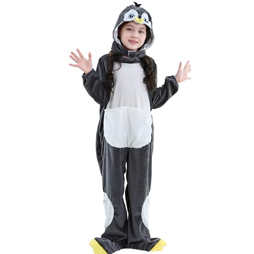 HAHASHOW Faschingskostüme Kinder, Pinguin Kostüm Kinder mit Kapuze und Schwanz, Tier Weich Kuschelanzug für Mädchen Jungen 9-10 Jahre HAHASHOW Faschingskostüme Kinder, Pinguin Kostüm Kinder mit Kapuze und Schwanz, Tier Weich Kuschelanzug für Mädchen Jungen 9-10 Jahre von HAHASHOW