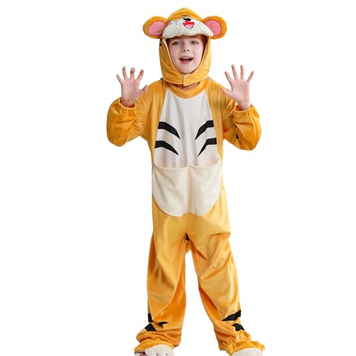 HAHASHOW Tier Kostüm Kinder, Faschingskostüme Kinder mit Kapuze und Schwanz, Weich Kuschelanzug für Mädchen Jungen 3-4 Jahre, Tiger HAHASHOW Tier Kostüm Kinder, Faschingskostüme Kinder mit Kapuze und Schwanz, Weich Kuschelanzug für Mädchen Jungen 3-4 Jahre, Tiger von HAHASHOW