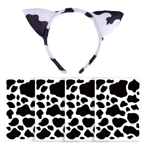 HAICN 5-teiliges Kuh-Kostüm-Set, Kuhohren, Stirnband und Aufkleber, niedliche Kostüme, Kopfbedeckung, selbstklebend, unregelmäßige Formen, Aufkleber für Halloween, Cosplay, DIY von HAICN