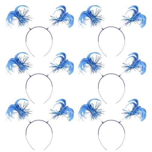 HAICN Blauer Pferdeschwanz-Stirnband, Lametta, Frühlingsfedern, lustiges Haarband, Bopper, kreatives Kostüm, Party, Kopfbedeckung, Zubehör für Damen, Maskerade, 6 Stück von HAICN
