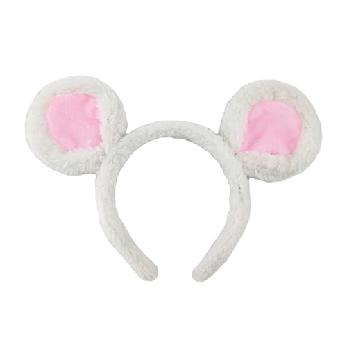 HAICN Maus-Ohren-Haarbänder, weicher Plüsch, niedliche Ohren, Kopfbedeckung, Waschen, Gesichts-Stirnbänder, Cartoon-Tier-Kostüm, Haarschmuck für Halloween, Party, Cosplay, Zubehör (weiß) von HAICN