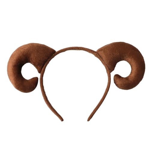 HAICN Widder Hörner auf Haarreif, braunes Hornhaarband mit Ohr, Lamm, niedliche Tier-Kopfbedeckung, Weltbuchtag, Kostüm, für Ostern, Halloween, Requisite von HAICN
