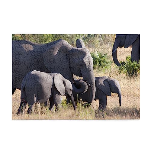 Elefanten-Familien-Puzzles für Erwachsene, 1000 Teile, interessante Holzpuzzles, Stressabbau-Puzzles mit Box von HAICOM