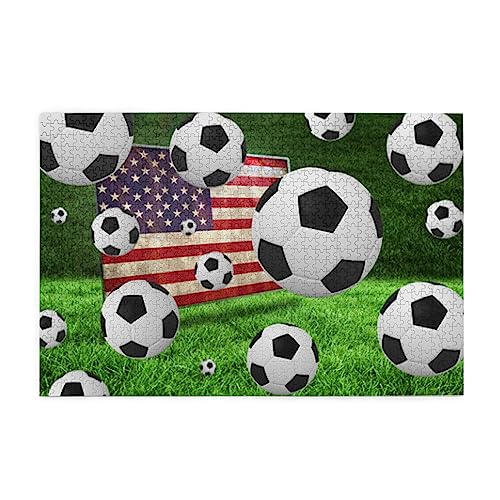 Fußball-Puzzles mit amerikanischer Flagge für Erwachsene, 1000 Teile, interessante Holzpuzzles, Stressabbau-Puzzles mit Box von HAICOM