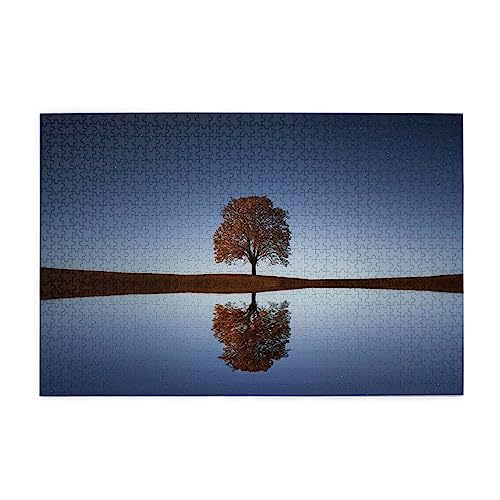 Lonely Tree on Calm Lake Puzzles für Erwachsene, 1000 Teile, interessante Holzpuzzles, Stressabbau-Puzzles mit Box von HAICOM