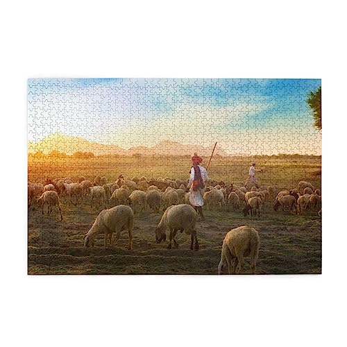 Sonnenuntergangs-Weide-Puzzles für Erwachsene, 1000 Teile, interessante Holzpuzzles, Stressabbau-Puzzles mit Box von HAICOM