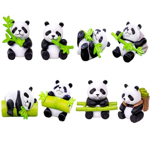 8 Stück Panda Figuren Deko Mini Panda Ornamente Tierfiguren Niedliche Panda Figuren Set für Garten Mikro Landschaft Bonsai Kaktus Puppenhaus Tortendeko Tisch Schneekugeln Geburtstagsparty von HAILUII