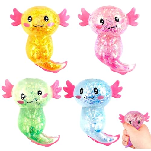 Axolotl Spielzeug, 4 Stück Axolotl Squeeze Toy, Tier Squeeze Toy, Stress Relief Squishy Ball, Stretch-Axolotl Anti-Stressball, Anti Stress Spielzeug für Erwachsene und Kinder, für Party, Geburtstags von HAINLOGWANG
