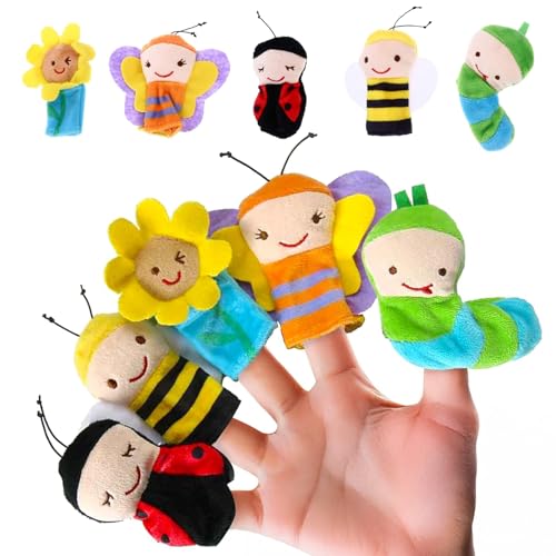 Kleine Tier Fingerpuppe, 5 Stück Familie Fingerpuppen Set, Klein Tier Insekten Fingerpuppe Set, Niedliche Fingertiere Baby für Geschichte Zeit Kindergeburstag Gastgeschenk Mitgebsel von HAINLOGWANG