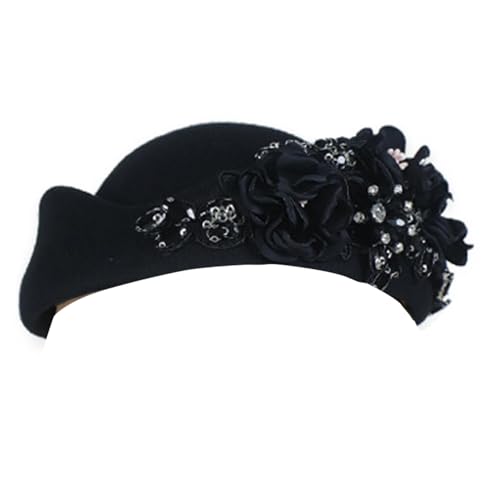 1. Britisch inspirierter, bestickter Hut, verstellbar, Unisex-Design, Juwelen-Details, leicht, 11 Farben, klassische Wolle mit Blumendesign von HAISENG