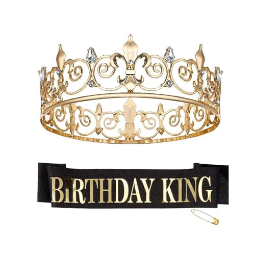 HAISENG Geburtstagskronen Geburtstag König Königin Schärpen für Erwachsene glitzernde Buchstabenschärpen Strass Kronenstück Männer Party Requisiten Mode Fotografie Requisiten von HAISENG