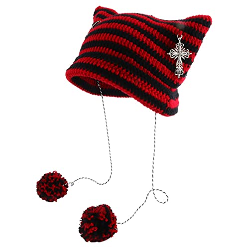 HAISENG Katze Ohrhalle Horn Gestreift Strickohrung Häkelgestrickte Schädel Hornhut HAISENG Katze Ohrhalle Horn Gestreift Strickohrung Häkelgestrickte Schädel Hornhut von HAISENG