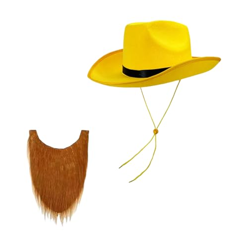 HAISENG Westernhut und Schnurrbart mit gelbem Rand, schwarzes Band, Sonnenschutz, Hut für Männer und Frauen, Halloween, Cosplay-Partys HAISENG Westernhut und Schnurrbart mit gelbem Rand, schwarzes Band, Sonnenschutz, Hut für Männer und Frauen, Halloween, Cosplay-Partys von HAISENG