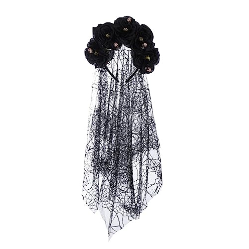 Halloween-Blumen-Haarreif, Totenkopf-Schleier, Stirnbänder, LolitaStyle, Kostüm, Kopfbedeckung, Party-Requisiten, Haarschmuck, Damen-Girlande, Halloween-Haarband von HAISENG