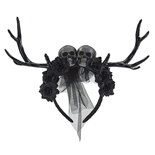 Halloween-Geweih-Stirnband, Hirschhorn-Stirnband, Gothic-Totenkopf, Tag der Toten, Gothic, Blumenkronen für Frauen, Hirschhorn von HAISENG