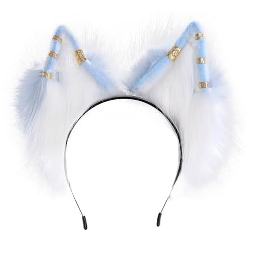 Halloween-Wolfsohr-Haarband mit Metallohren, Rollenspiel, Wolfsohr-Stirnbänder, realistisches Katzen-Haarband für Mädchen, Make-up, Katzen, Stirnbänder, Erwachsenengröße, Make-up zum Waschen des von HAISENG