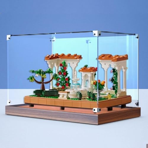 Acryl Display Box für Lego 10359 Spanischer Brunnen Garten Modell, Transparent Staubdichte Display Box Aufbewahrungsbox Kompatibel mit Lego 10359 Modell (Modell Nicht Enthalten) (Holzmaserung Basis) von HAIWENFEIQI
