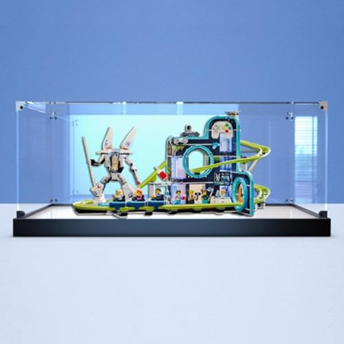 Acryl-Displaybox für Lego 60421 Achterbahn Vergnügungspark-Modell, Transparente Staubdichte Displaybox, Aufbewahrungsbox, Kompatibel mit Lego 60421 Modell (Modell Nicht Enthalten) (Frosted Black Base) von HAIWENFEIQI