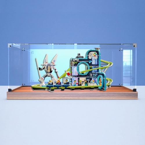 Acryl Displaybox für Lego 60421 Achterbahn Vergnügungspark Modell, Transparente Staubdichte Displaybox Aufbewahrungsbox Kompatibel mit Lego 60421 Modell (Modell nicht enthalten) (Holzmaserung Basis) von HAIWENFEIQI