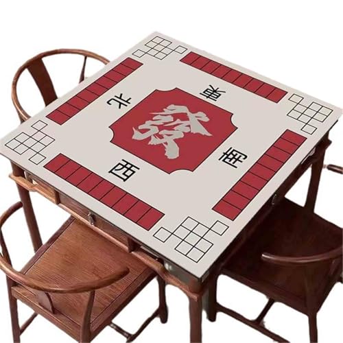 HAJHI Dekorative Mahjong Tischdecke Geräuschreduzierung Mahjong-Matte Poker Kieselgur rutschfest Für Kaffee Esstische(100 * 100cm,A-Red) von HAJHI