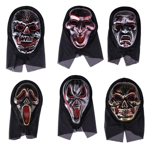 Gruselige Halloween-Masken, 6 Stück, Schrei-Masken für Erwachsene/Kinder, Totenkopf-Cosplay-Maske, Halloween-Kleid, Party, Maskerade, Grusel-Bar, anonyme Maske für Männer und Frauen, B von HAJXXMM