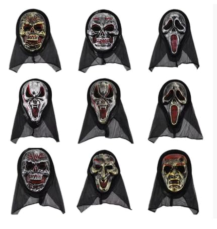 Gruselige Halloween-Masken, 9 Stück, Schrei-Masken für Erwachsene/Kinder, gruselige Totenkopf-Maske, Horror-Vollkopf-Maske, Halloween-Dekorationen, Kostüm, gruselige Cosplay-Requisite von HAJXXMM