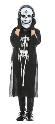 Halloween Kostüm Set, Halloween Kinderkostüm, Bestehend aus Einem Gruseligen Skelettkostüm, einer Schrei Maske und Skelett-Handschuhen, Geeignet als Kostüm für Halloween und Karnevalspartys-A Halloween Kostüm Set, Halloween Kinderkostüm, Bestehend aus Einem Gruseligen Skelettkostüm, einer Schrei Maske und Skelett-Handschuhen, Geeignet als Kostüm für Halloween und Karnevalspartys-A von HAJXXMM
