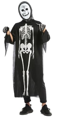Halloween Kostüm Set, Halloween Kostüm für Erwachsene, Bestehend Einem Gruseligen Skelettkostüm, Skelett Maske und Skelett Handschuhen, Geeignet als Kostüm für Halloween- und Karnevalspartys-B Halloween Kostüm Set, Halloween Kostüm für Erwachsene, Bestehend Einem Gruseligen Skelettkostüm, Skelett Maske und Skelett Handschuhen, Geeignet als Kostüm für Halloween- und Karnevalspartys-B von HAJXXMM