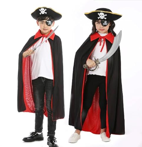 Halloween Piratenkostüm für Kinder, 3 Stück Piraten Kostüm Set Kinder Kapitän Piraten Cape Piratenhut Augenklappe Pirat Piratenkostüm, für Halloween Cosplay Karneval Maskerade von HAJXXMM