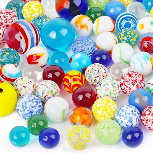 HAKACC 85 Stück Bunte Glasmurmeln, Murmeln in Einer Weißblechdose Murmeln Glas Kinder Murmelspiel Deko Spielzeug Pflanzendekoration von HAKACC