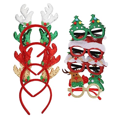 HAKIDZEL 1 Satz Weihnachtsrahmen-Stirnband weihnachtsdeko christmas haarreif Stirnbänder gefälschte Weihnachtsbrillen Weihnachtsbrille Foto Requisiten lustig Kopfbedeckung Gläser von HAKIDZEL