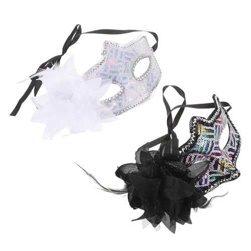HAKIDZEL 2-teilige Partymaske, Hochzeitsrequisiten, Maskerade, Karnevalsmaske, ausgefallene Halbgesichtsmaske für Frauen mit glitzernden Pailletten und Blumenmuster von HAKIDZEL