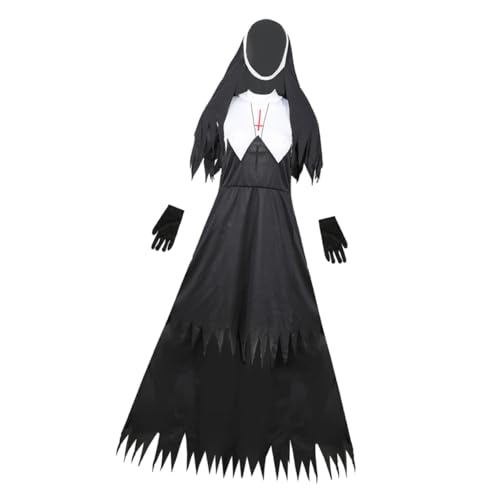 HAKIDZEL Halloween Erwachsene Zombie Nonne Kostüm Gruseliges Party Outfit Halloween Uniform für Karneval Fasching Horror-event Langlebiges Material Angenehm und Leicht Tragbar von HAKIDZEL