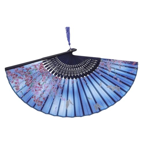 HAKIDZEL Handgefertigter Chinesischer Faltbarer Handfächer Leicht und Praktisch Einzigartiges Design mit Blauem Schmetterlingsblumenmuster für Tanz Party und Wanddekoration von HAKIDZEL
