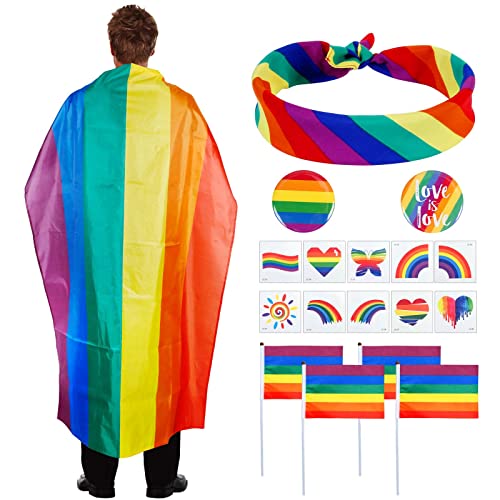 HAKOTOM 9 Stück Pride Accessoires Set Gay Pride Regenbogen Set Pride Month Deko Pride Umhang Regenbogen Bandana Pride Flaggen Regenbogentattoo Pin für Sommer Frauen Männer Pride Party Pride Parades HAKOTOM 9 Stück Pride Accessoires Set Gay Pride Regenbogen Set Pride Month Deko Pride Umhang Regenbogen Bandana Pride Flaggen Regenbogentattoo Pin für Sommer Frauen Männer Pride Party Pride Parades von HAKOTOM