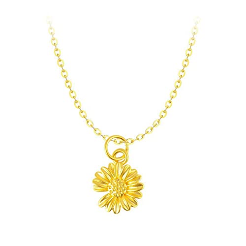 HALFS 3D Hart Gold Gold Daisy Halskette weibliche Sonnenblume 999 reines Gold Anhänger 18K Goldgürtel Kette Schlüsselbein Kette klein frisch von HALFS